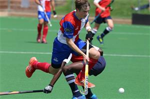 Boys colliding in field hockey